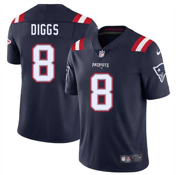 Men & Women & Youth New England Patriots #8 Stefon Diggs Navy 2025 Vapor Limited Stitched Jersey
